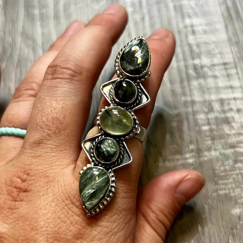 925 Sterling Silver Adjustable Green Crystal Crawler Ring